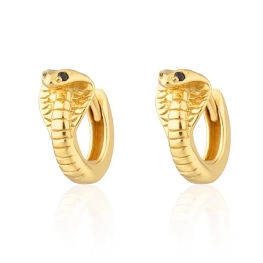 925 Sterling Silver Yellow Gold Zircon Cobra Snake Serpent